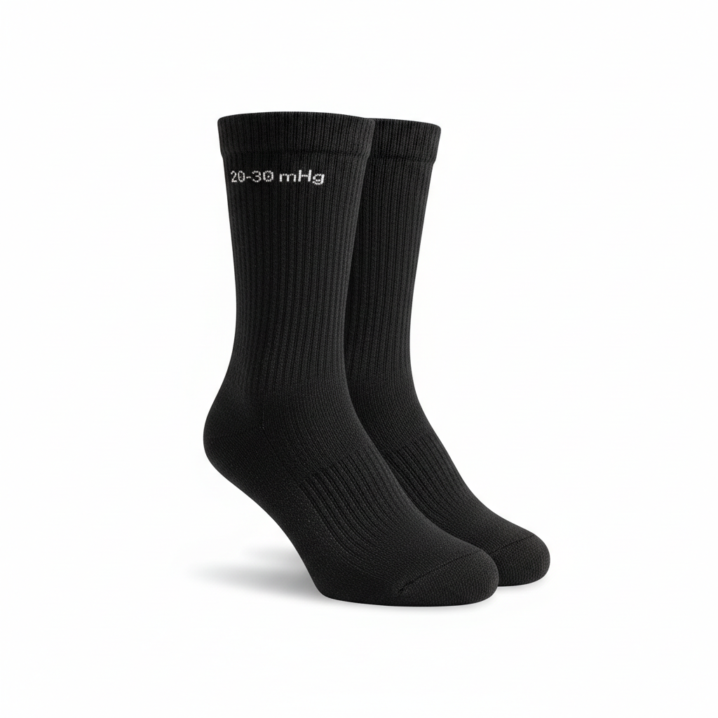 Medical grade compression socks 20-30 mmHg on white background