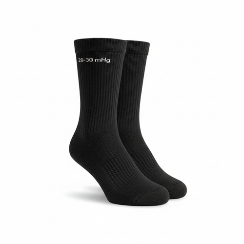 Medical grade compression socks 20-30 mmHg on white background
