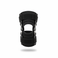 Hinged knee brace with lateral support on white background
